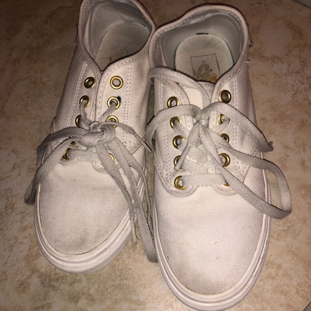 Vans White Sneakers with gold rim 🤍